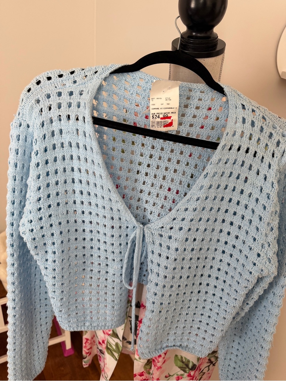 NWT Dreamers Light Blue Open-Weave Tie-Front Cardigan